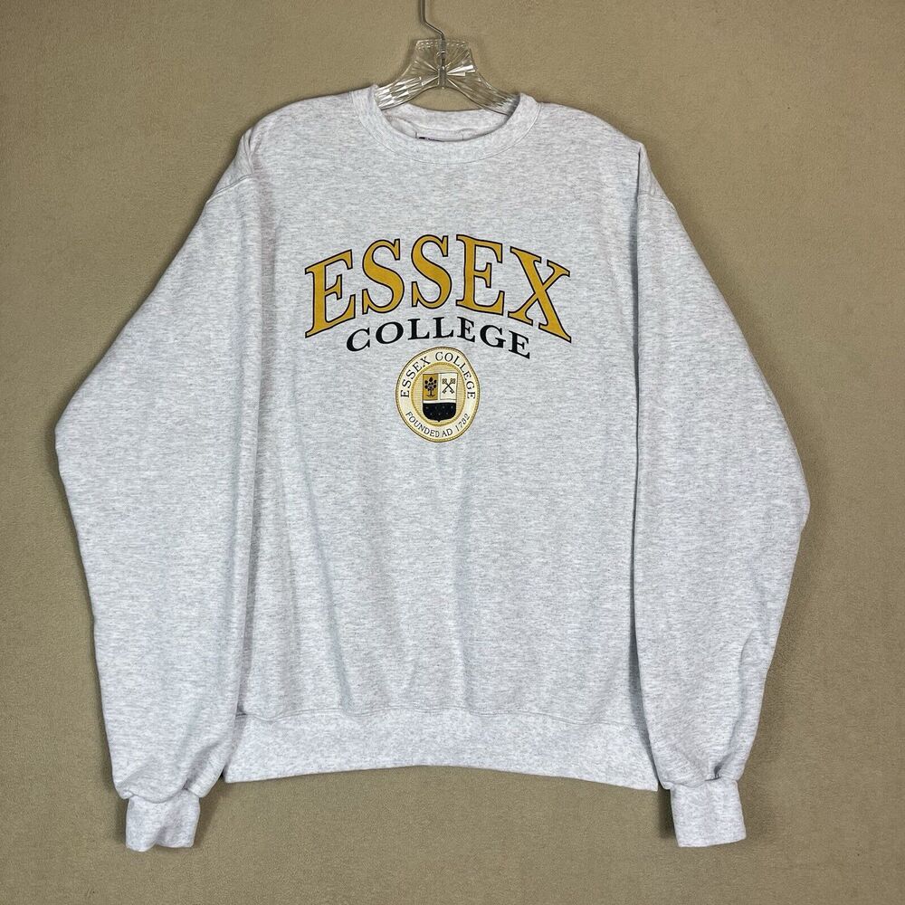 Champion Sweatshirt Mens Large Gray ESSEX College Print Crew Neck Pullover‎